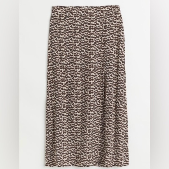 H&M Animal Print Feather Printed High Waisted Viscose Midi Split Skirt Sz 8 - Picture 2 of 15